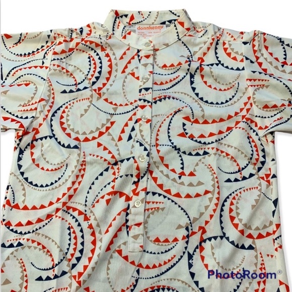 Vintage DONNKENNY Women's Polyester 70s Blouse 7/8 Single Stitch Elastic Arms - Picture 5 of 16